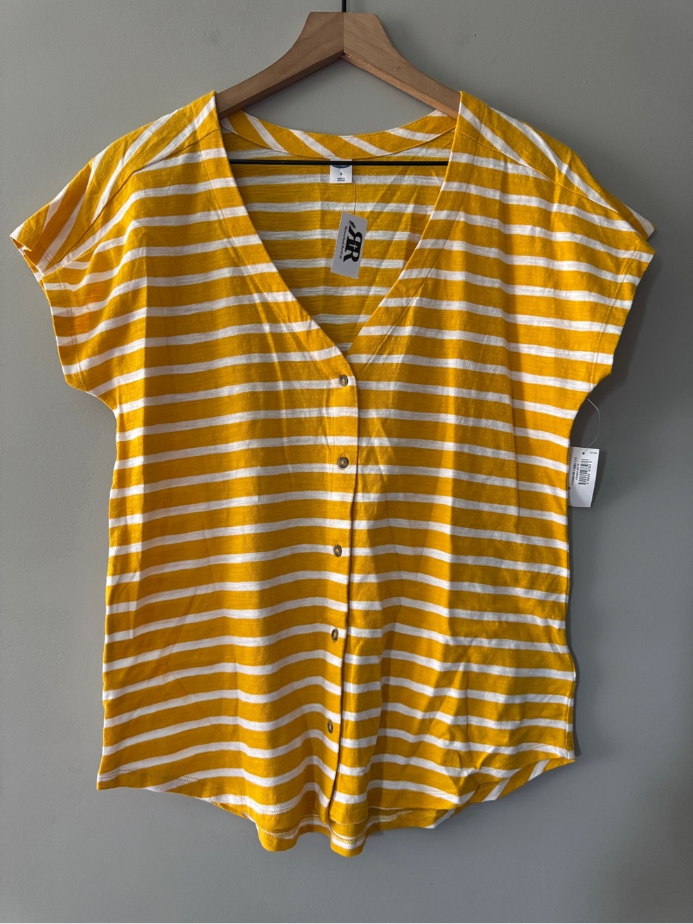 NWT | Old Navy | Yellow & White Striped Button-Down V-Neck Top | S